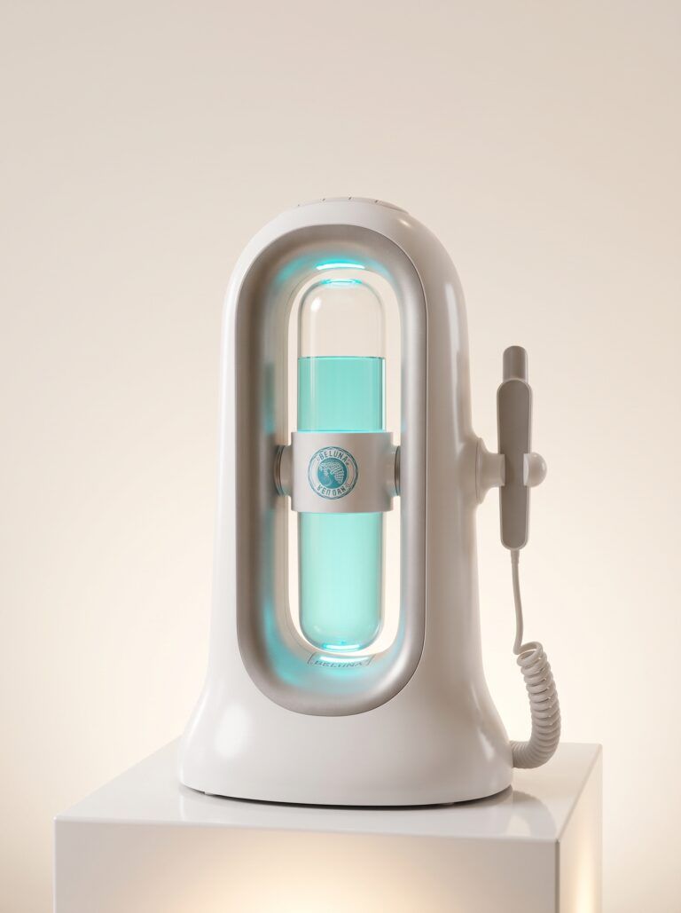 Abeluna Aqua Peel para consultorio con su depósito iluminado y la pieza de mano